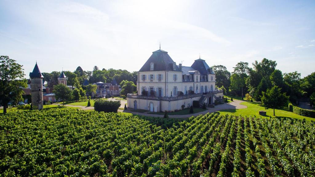 Vue aérienne d'un domaine viticole français pour mariage